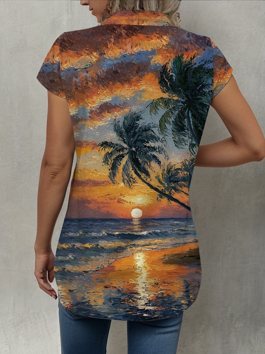 Women's Shirt Leaf Tree Hawaiian Tropical Hawaiian Short Sleeve Shirt Collar Regular Tops Buttons Print Sage Green Summer 2025 - $25.99 –P2