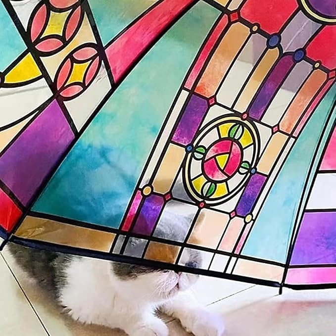Vintage Stained Glass Automatic Umbrella, Hand-Painted Glass Clear Umbrella, Stained Glass Inspired Umbrella, Stained Glass Umbrella for Women Girl, Unique Aesthetic Transparent Umbrella 2025 - $15.99 –P9