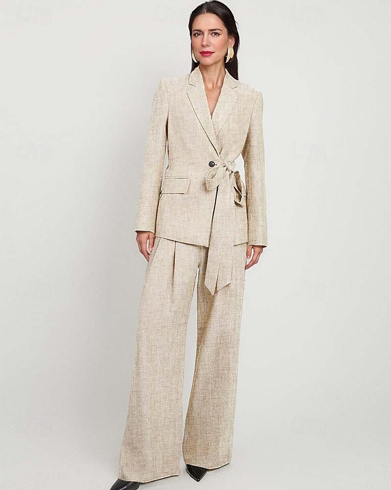 Linstoff Blended Buksedress Mor til Bruden Blazer Sett Elegant Vintage Enkel Notch Krage Gulvlengde Lang Erm med Sløyfer Knapper 2025 - $189.99 –P1