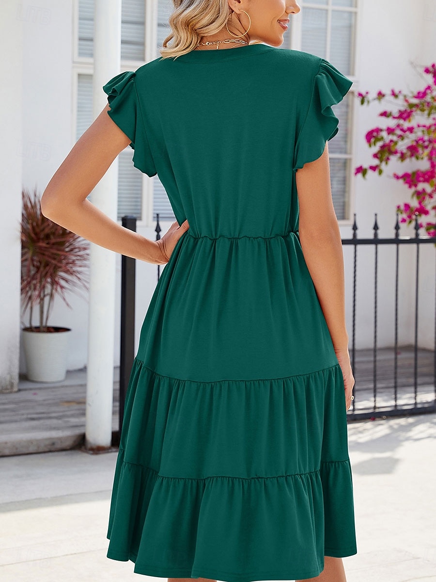 Damen kleid lang Casual kleid Elegant Stilvoll Basic Urlaub Arbeit Casual Regular Fit Glatt Kurzarm V Ausschnitt Dunkel Braun Rosa Dunkelgrün Aprikose Sommer Frühling 2025 - $36.99 –P8