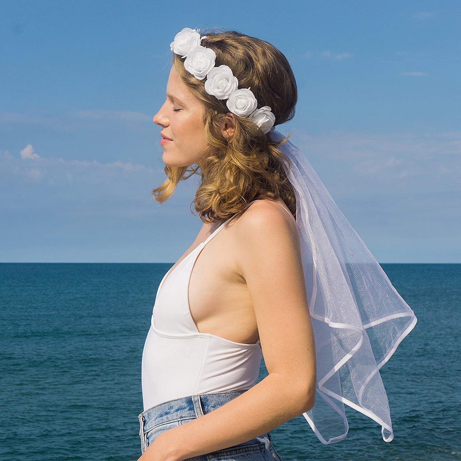 Novia Accesorios para despedidas de soltera Velo Corona de flores Mujer Boho Estilo playero Boda Despedida de Soltera Víspera de Todos los Santos Carnaval Disfraz de carnaval fácil 2025 - $9.49 –P3