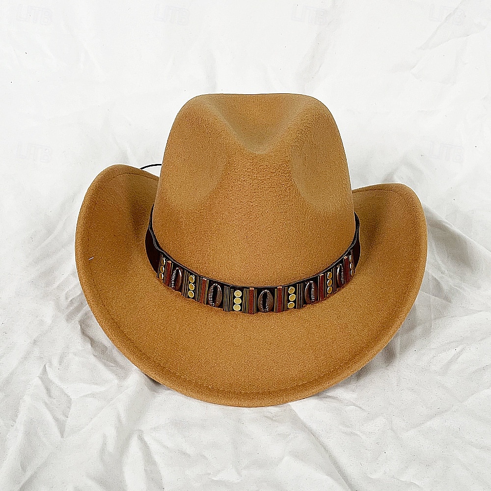 Metallgürtel Western Cowboyhut Herren Herren Damen Jazz Cowboyhut mit Leder breiter Krempe Glockenhut Kirche Sombrero Cowgirl 2026 - $16.49 –P17
