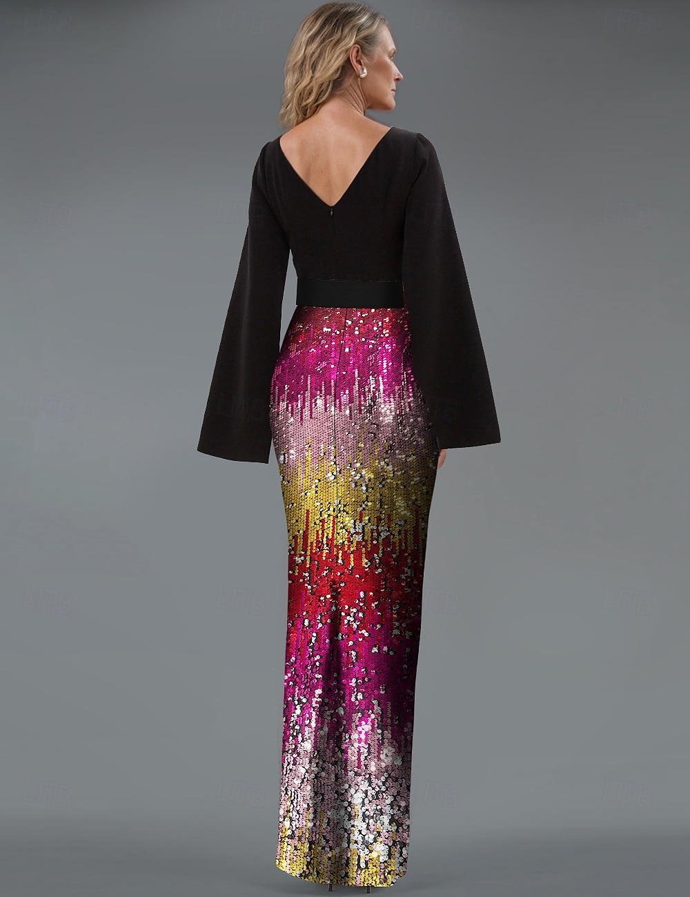 Meerjungfrau/Trompete Abendkleid elegantes Kleid Ombre formelle Partykleidung bodenlang Langarm V-Ausschnitt Gürtel/Schärpe mit Pailletten und Schlitz 2025 2025 - $205.99 –P8