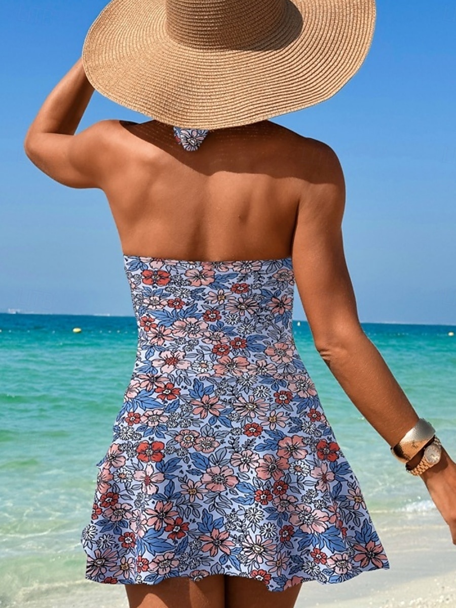 Costume de baie pentru femei monokini rochie de baie fără spate control al burticii talie înaltă subțire vacanță plajă imprimeu floral guler halter fără mâneci 2025 - $32.99 –P5