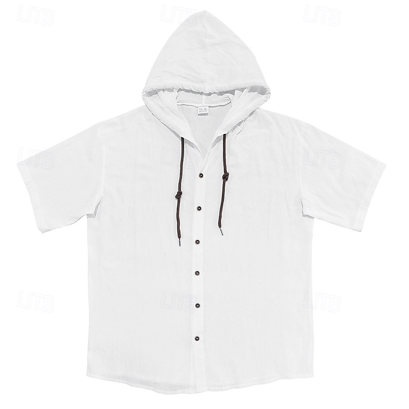 Per uomo Camicia Camicia di lino Camicia casual Camicia con Bottoni Semplice Vacanza Streetwear Nero Bianco Blu Cachi Manica Corta Con Cappuccio Estate Abbigliamento Cappuccio regolabile con coulisse del 2025 a $21.99 –P3