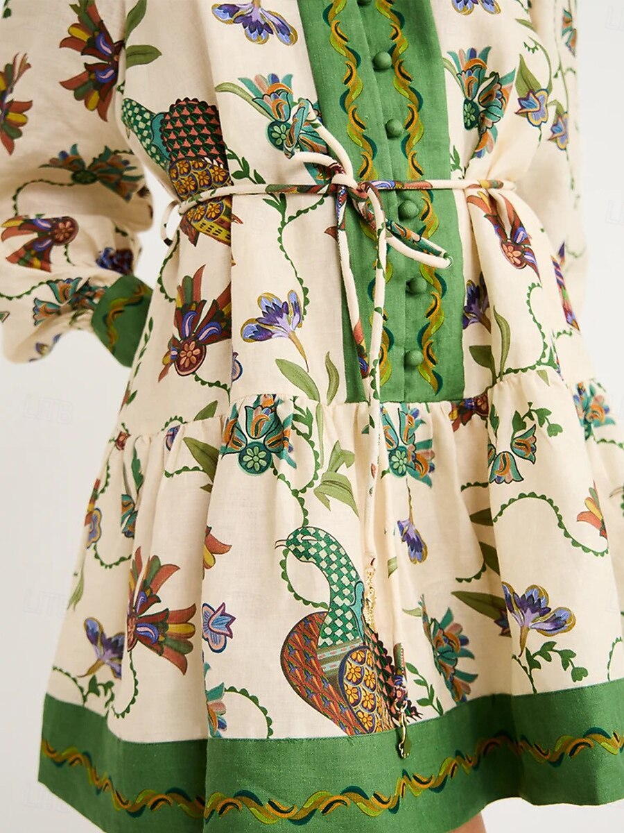 Damen Minikleid A Linie Kleid Sommerkleid Figurbetontes Kleid Kleid mit Puffärmeln Urlaub Cocktail Urlaub Täglich Regular Fit Blumen Graphic Langarm Kargen Grün Sommer 2025 - $46.99 –P5