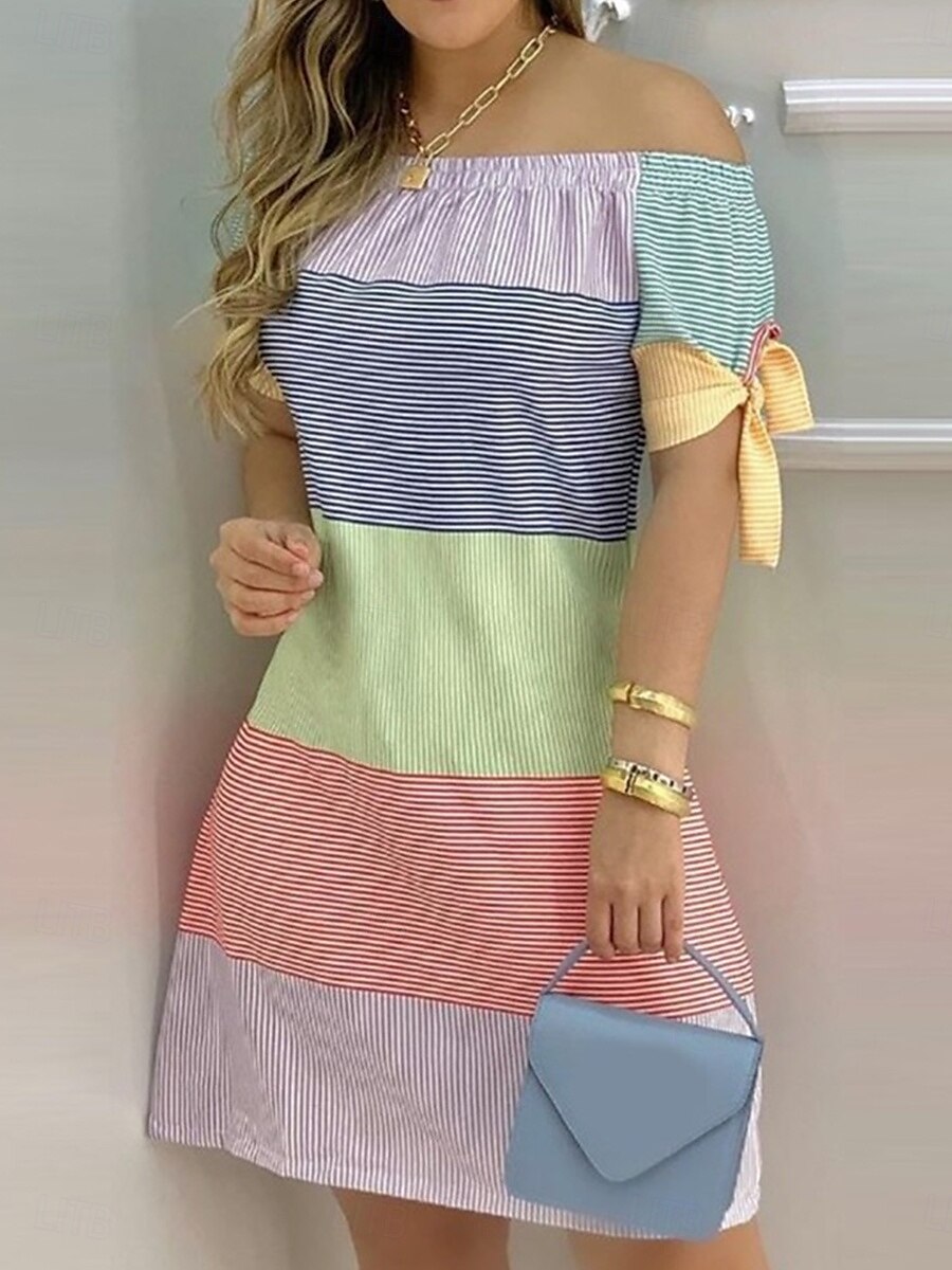 בגדי ריקוד נשים שמלת מיני שמלת שיפט שמלת Off The Shoulder שמלת סטרפלס יום יומי חופשה יומי רגיל פרחוני שרוולים קצרים סירה מתחת לכתפיים שחור צהוב ורוד מסמיק ורד מאובק קיץ 2025 - ₪94 –P1