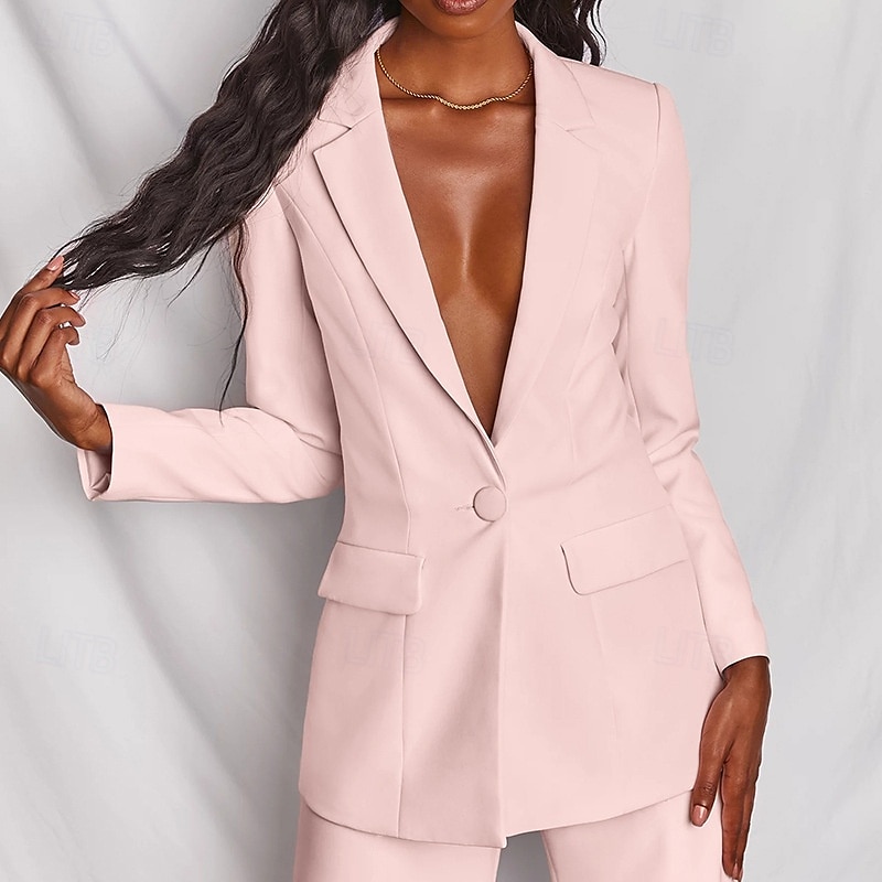 Women's Fashion Business Blazer Blazer Suits Dress Pants Pants Trousers Long Sleeve Notch lapel collar Solid Color Outdoor Daily Wear Black Pink Blue Spring Regular Fit 2025 - $35.99 –P3