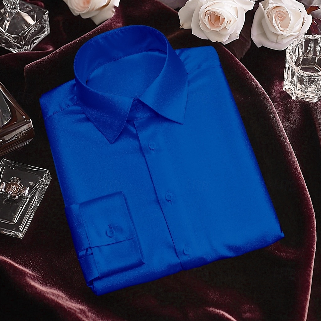 Homens Camisa Social Blusa de cetim Camisa casual camisa de botão Tecido Casamento Férias Preto Branco Vinho Azul Marinha Manga Longa Lapela Primavera & Outono Roupa de 2026 por $26.99 –P6