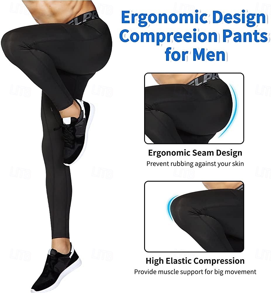 Men's Compression Pants Running Tights Leggings with Phone Pocket Base Layer Athletic Winter Spandex Breathable Quick Dry Sweat wicking Power Flex Fitness Gym Workout Running Skinny Sportswear 2025 - GBP £14 –P4
