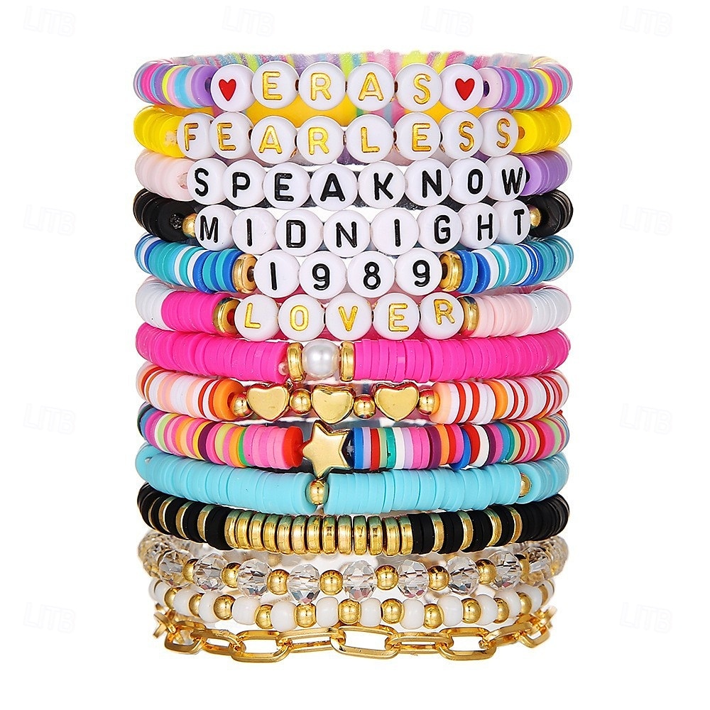 12st glöd-i-mörkret hjärtformade pärlor mjuk lera ccb elastiskt armbandsset, blandad färg, mode 2025 - $12.99 –P12