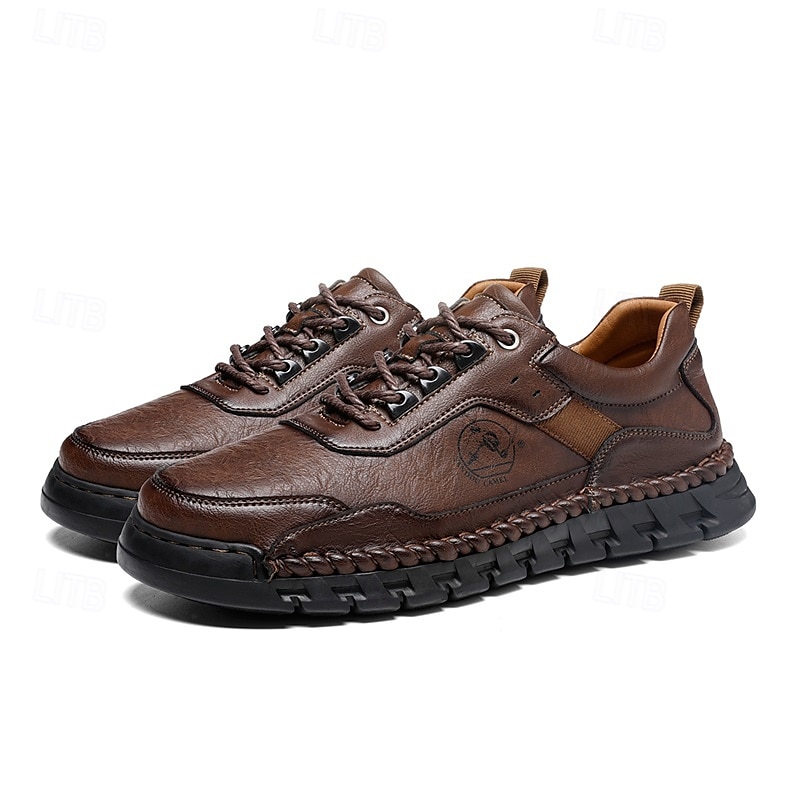 Zapatos de senderismo para exteriores para hombre con parte superior de piel sintética duradera y suela resistente: zapatillas cómodas con cordones para uso diario y aventuras 2026 - $59.99 –P12