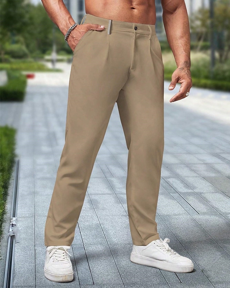 Hombre pantalones de traje Pantalones Chinos pantalones Pantalones plisados Botones Bolsillo Plano Comodidad Formal Fiesta Trabajo Moda Estilo clásico Caqui Claro Negro Microelástico 2025 - $23.99 -P5