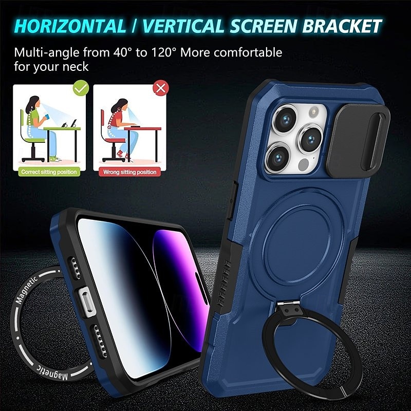 Phone Case For iPhone 16 15 14 Pro Max Plus 13 12 11 Pro Max Back Cover with Stand Holder Magnetic Support Wireless Charging Retro PC 2026 - $18.99 –P2