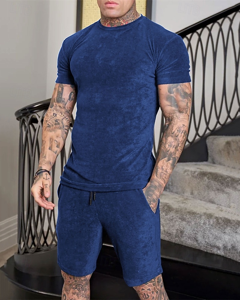 Homens Conjunto de treino Moletom Camiseta e shorts Conjunto Conjunto de roupas Gola Redonda Ao ar livre Diário Esportes Bolsos Com Cordão 2 Peças Côr Sólida Vermelho Vinho Azul Royal Verde Poliéster de 2025 por $41.99 –P8