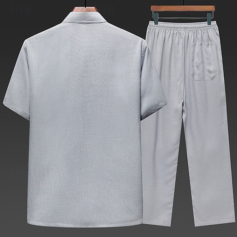 Per uomo Camicia Set Camicia Camicia Estiva Camicia casual Camicia da Spiaggia Camicia con Bottoni Blu marino Manica Corta Semplice Collo alla coreana Abbigliamento casual alla moda Vacanza 2 Pezzi del 2026 a $37.99 –P7