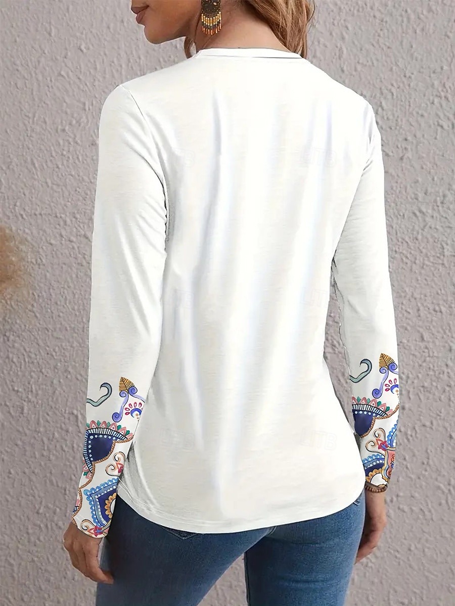 Dames T-shirt Kraag Lange Mouw Tuniek Letters Casual Ronde Hals Reguliere Tops Dagelijkse Weekend Print Wit Herfst Winter 2026 - $24.99 –P3