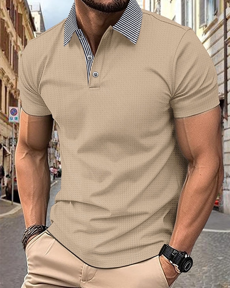 Per uomo Camicia da golf Golf Polo da golf Ufficio Informale Bavero Manica corta Essenziale Moderno Color Block Collage Bottoni Estate Primavera Standard Bianco Blu marino Azzurro cielo Cachi Camicia del 2025 a $18.99 –P11