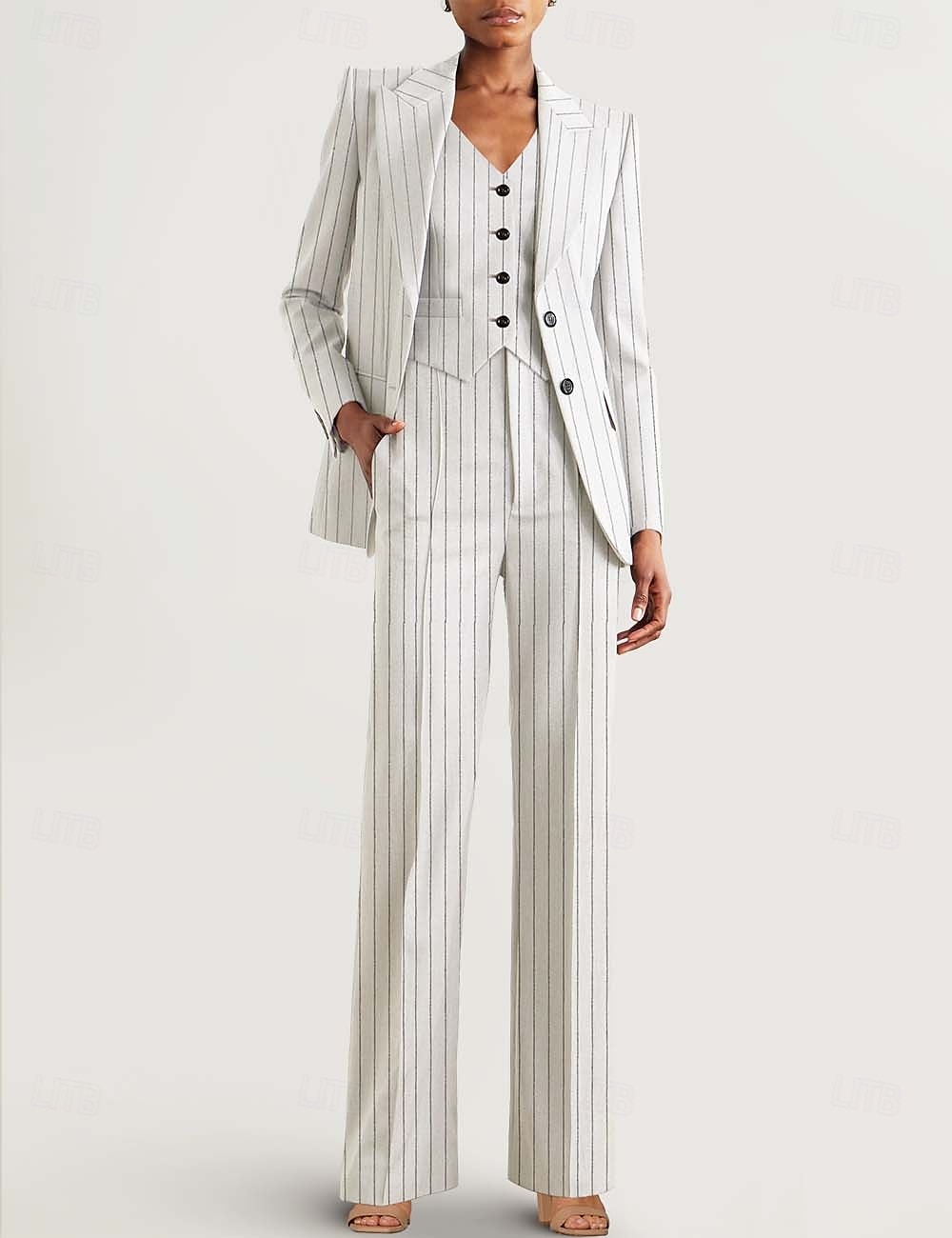 Nadrágöltöny 3 Részes Készlet Anyának a Menyasszonyhoz Tuxedo Esküvői Vendég Elegáns Blézer Klapák Bokahosszig Csíkos Hosszú Ujjú Zsebekkel 2025 - $199.99 –P4
