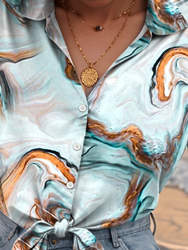 Dames Overhemd Tie Dye Abstract Casual Lange mouw Overhemdkraag Normale tops Werk Dagelijks Knop Afdrukken Licht Blauw Lente Herfst Winter 2025 - $32.99 –P3