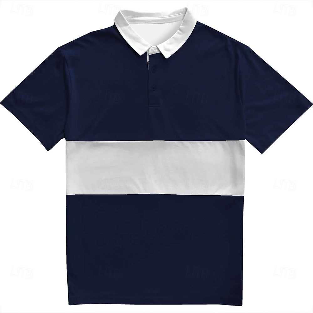 Męskie Prążki Polo do rugby Krótki rękaw Koszulki polo Koszule z kołnierzykiem Codzienny Szkoła Na zewnątrz Sport Dzienne zużycie Druk 3D Lato Ciemnoniebieski 2026 - $29.99 –P1