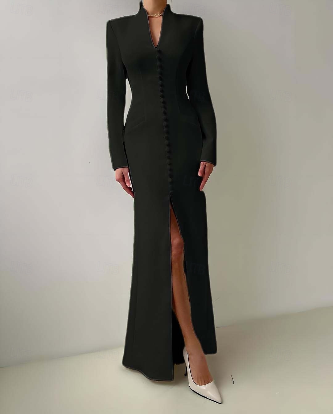 Zeemeermin  Trompet Moeder Van De Bruid Jurk Tuxedo Jurk Elegante Hoge Split V-Hals Vloerlange Satijn Lange Mouwen met Split 2025 - $181.99 –P8