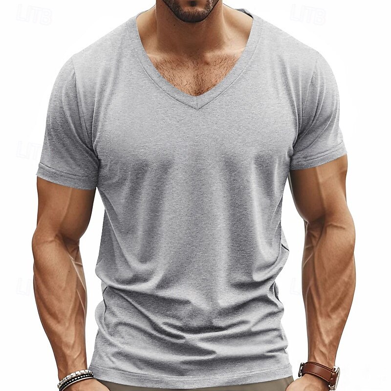 Herren T Shirt T-Shirt V-Ausschnitt T-Shirt Kurzarm V Ausschnitt Ganzjahres Einfach Mode Designer Basic Urlaub Straße Ausgehen Wein Schwarz Weiß Top T-Shirt für Herren 2025 - $12.49 –P9