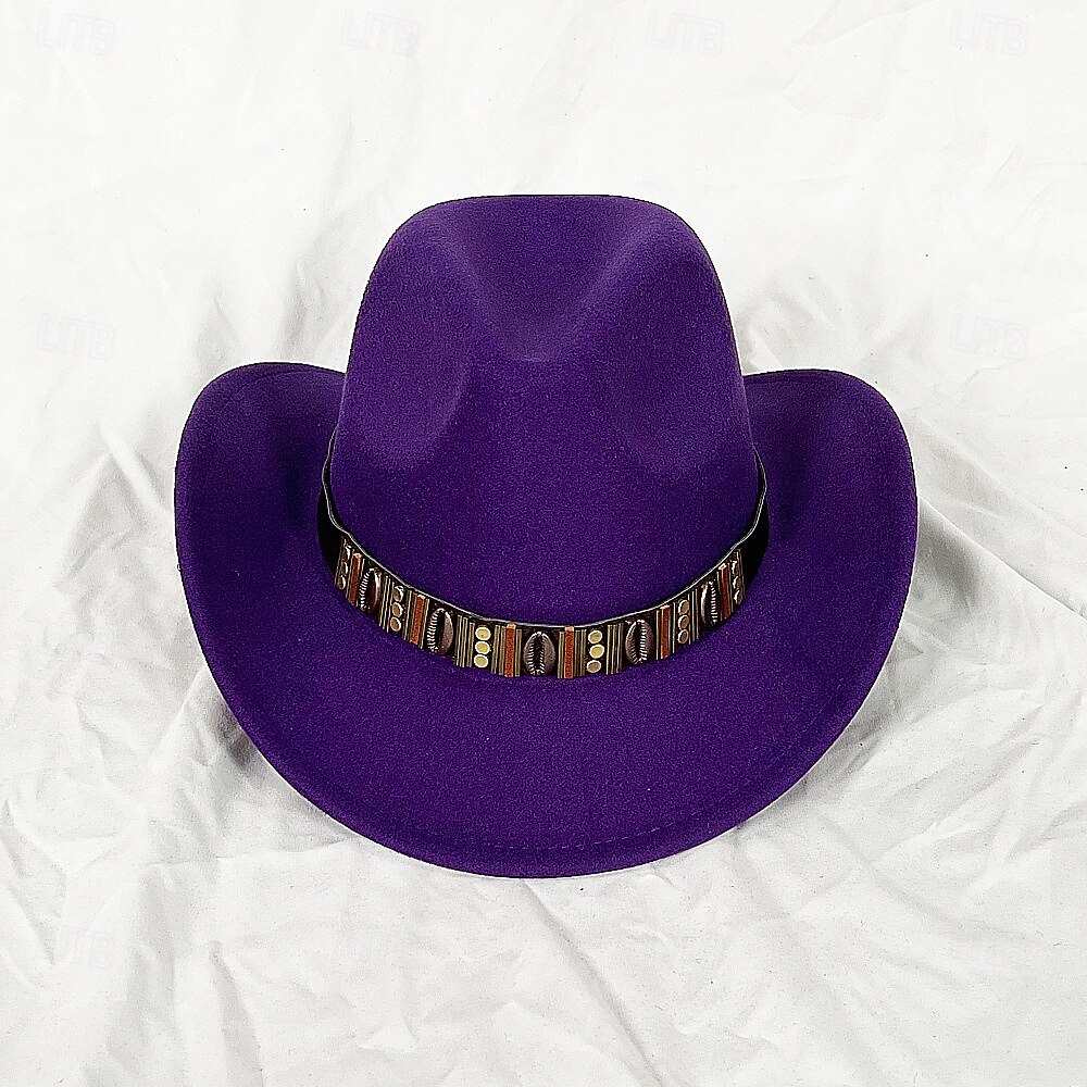 Metallgürtel Western Cowboyhut Herren Herren Damen Jazz Cowboyhut mit Leder breiter Krempe Glockenhut Kirche Sombrero Cowgirl 2026 - $16.49 –P15