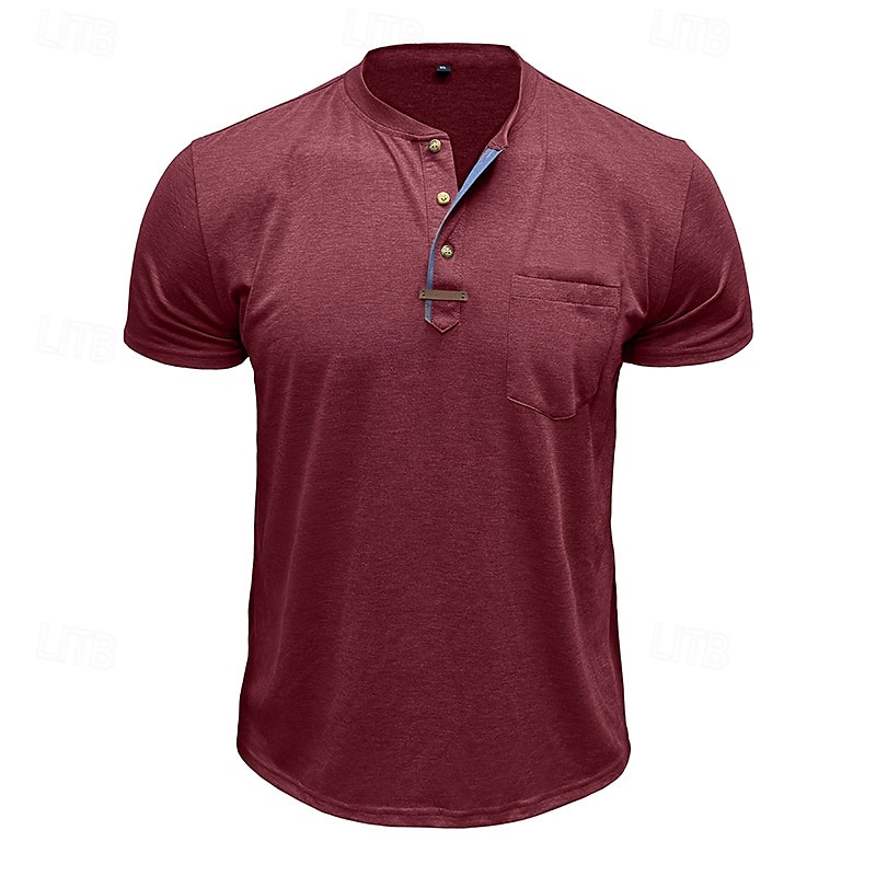 Hombre Camiseta con botones Camiseta Henley Shirt Tee Manga Corta Henley Verano Plano Moda Design Básico Bolsillo Vacaciones Calle Noche Negro Blanco Vino Camiseta superior para hombre 2025 - $21.99 –P11