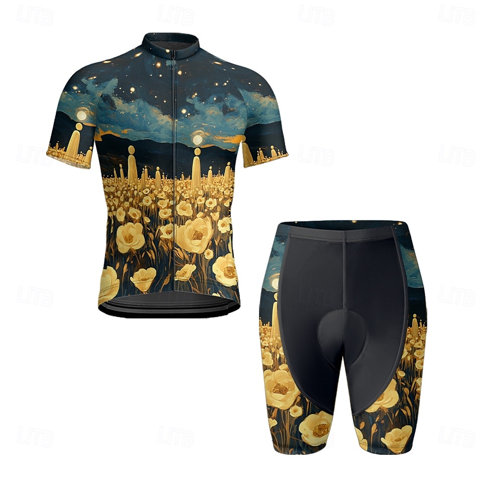 Herr Cykeltröja med shorts Kortärmad Bergscykling Vägcykling Svart Vit Gul Blommig Botanisk Cykel Elastan sporter Blommig Botanisk Kläder 2025 - $38.39 –P6