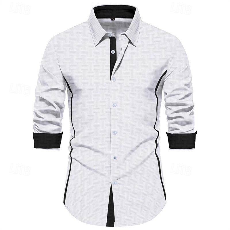 Per uomo Camicia Camicia estiva Maglietta informale Camicia da spiaggia Camicia con bottoni Nero Bianco Rosa Azzurro cielo Beige Manica lunga Color Block Bavero Da mare Hawaiano Jacquard Abbigliamento del 2025 a $25.99 –P1