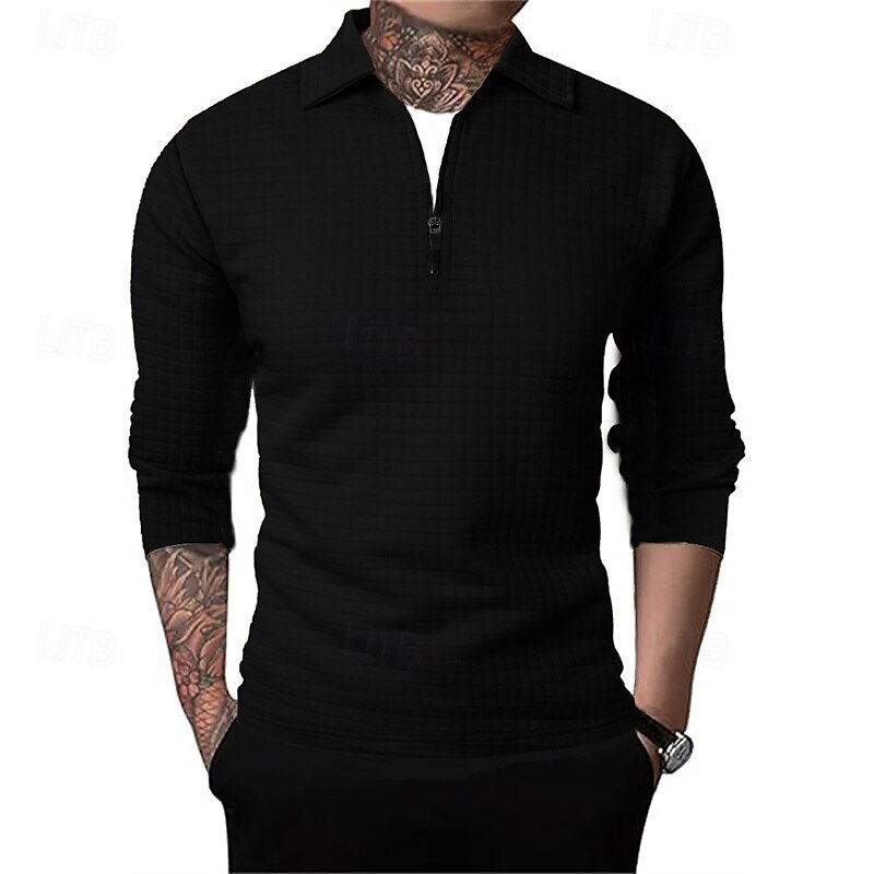 Férfi Gofris pólóingek Quarter Zip Polo Napi Szabadság Negyed irányítószám Hosszú ujj Divat Modern Sima Tavasz Ősz Normál Fekete Fehér Bor Sötétkék Khakizöld Katonai zöld Gofris pólóingek 2025 - $16.49 –P1