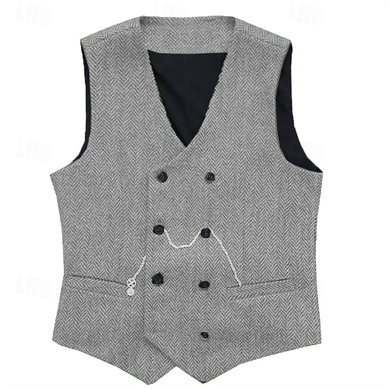 Herre سترة Veste Gilet Feriereise Daglig Bryllupsfest Stevnemøte Mote Fritid Vår Høst Knapper Lomme Polyester Bekvem عادي Dobbeltkneppet V-hals Normal Sølv Svart Rød Burgunder Vest 2025 - $37.99 –P5