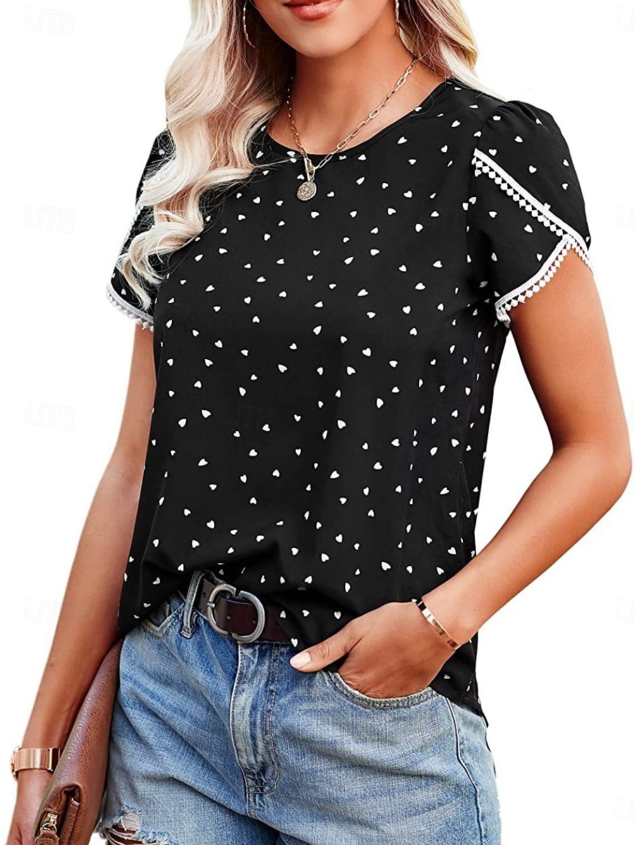 Tricou de femei Puncte Stilat Casual Mâneci Scurte Gât Rotund Topuri Regulate Zilnice Print Negru Alb Roz Roșu Albastru Vară Primăvară 2025 - $16.99 –P8