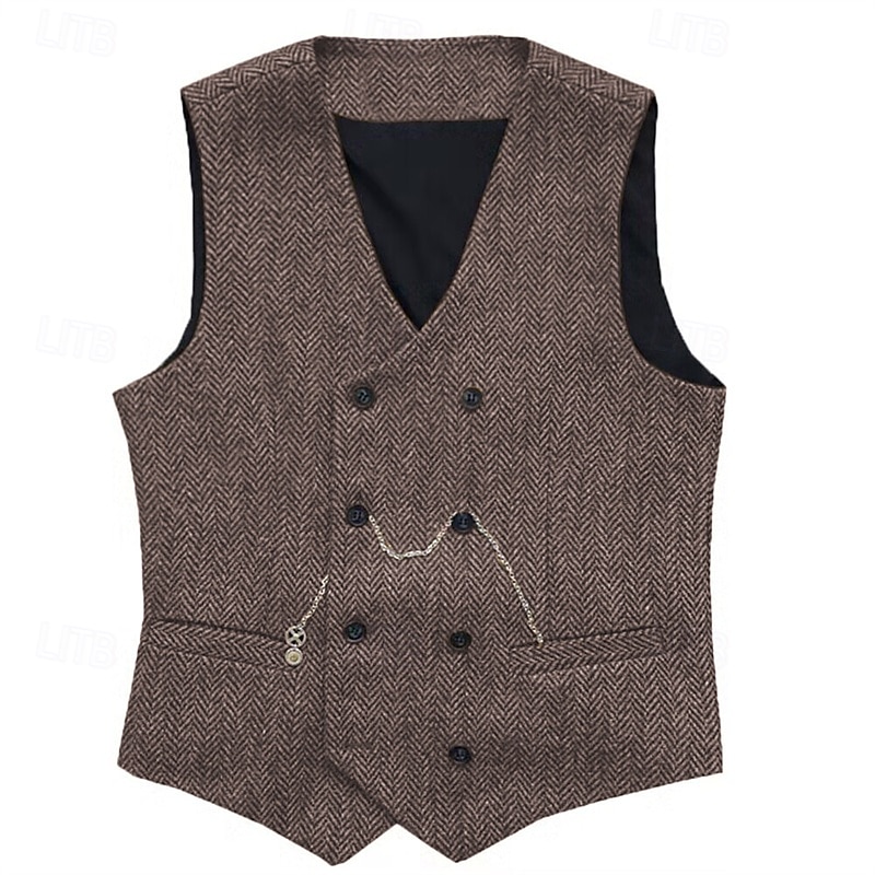 Herre سترة Veste Gilet Feriereise Daglig Bryllupsfest Stevnemøte Mote Fritid Vår Høst Knapper Lomme Polyester Bekvem عادي Dobbeltkneppet V-hals Normal Sølv Svart Rød Burgunder Vest 2025 - $37.99 –P12