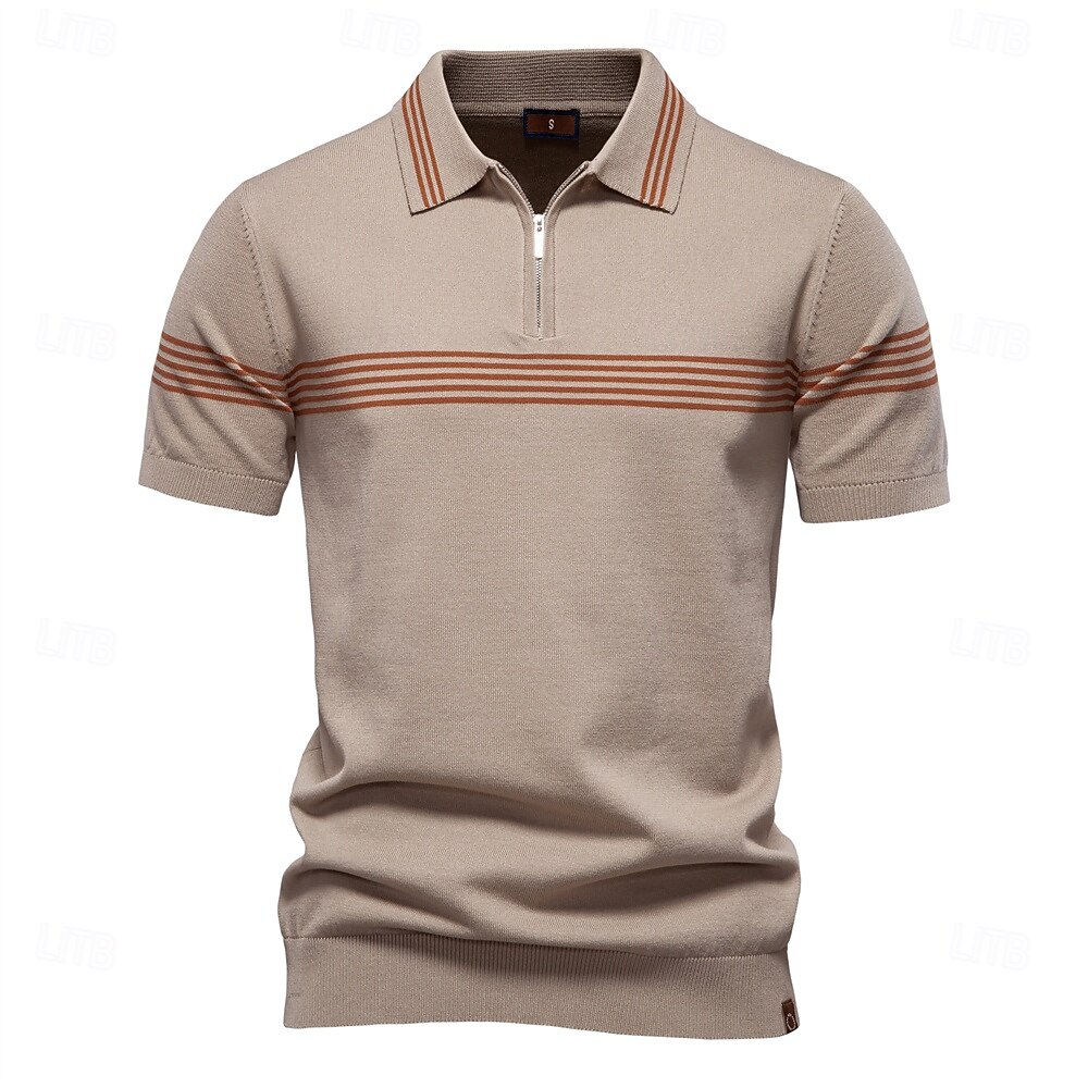 Men's Polo Knit Polo Sweater Formal Work Turndown Quarter Zip Short Sleeve Striped Zip Up Stripe-Trim Spring Black White Khaki Polo 2025 - $28.99 –P10