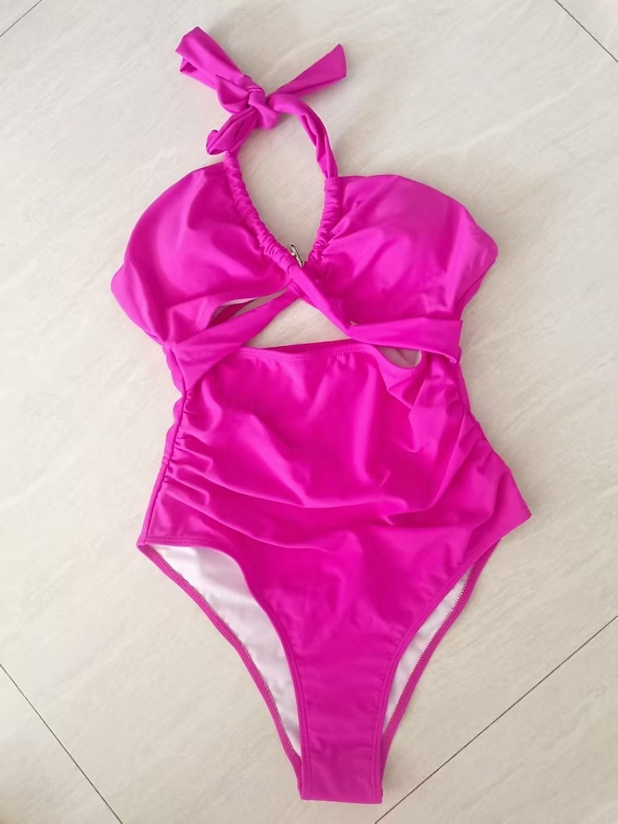 Kvinnors baddräkter en del monokini baddräkter rygglös mage kontroll hög midja smal semester strandkläder enfärgad halterneck ärmlös baddräkt 2025 - $19.99 –P3