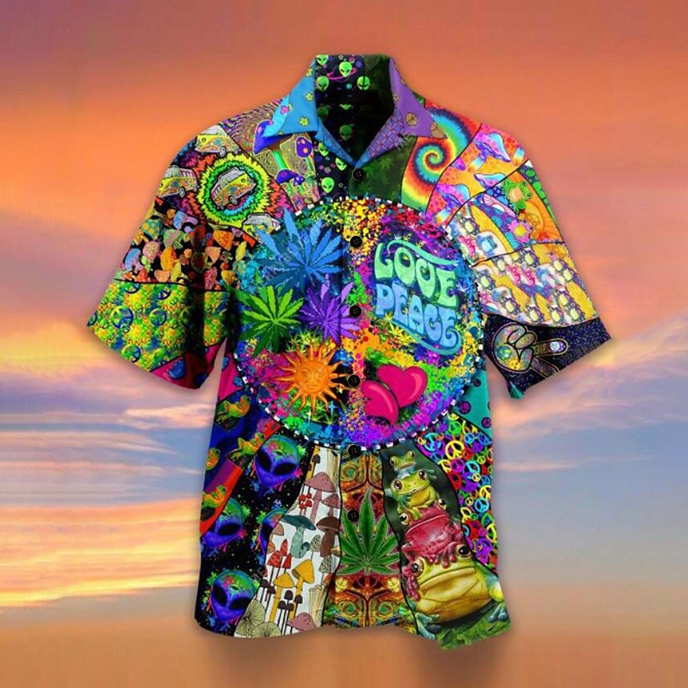 Voor heren Kleurrijk Paddenstoel Tropische planten Overhemd Hawaiiaans overhemd Kampshirt Korte mouw Overhemd Strijkijzer Ontwerper Strandstijl Feestdagen Lichtgroen blauw Paars 3D-afdrukken S M L 2025 - $24.99 –P5