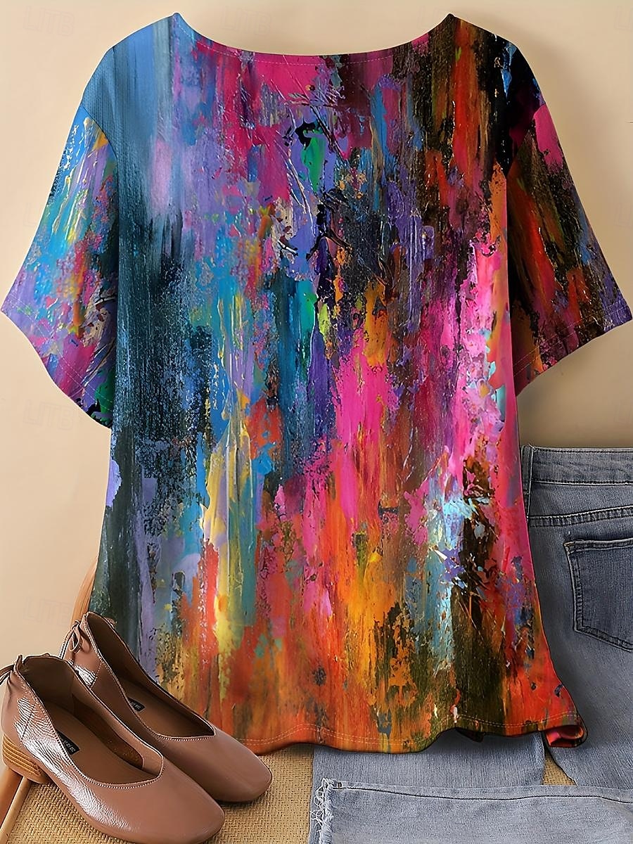 Női Blúz Ombre Graffiti Stílusos Hétköznapi Rövid Ujjú Kerek Nyak Normál Felsők Napi Nyomtatás Lila Nyár 2025 - $28.99 –P3