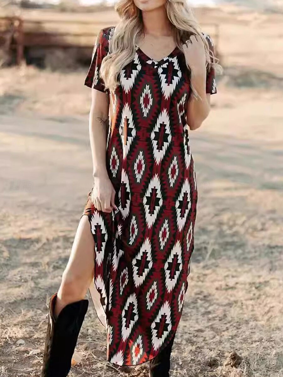 Femme Robe Maxi Robe t-shirt Robe d'été Robe de sport Décontractées Vacances Casual du quotidien Standard Graphic Manche Courte Col V Noir Eté de 2025 ? €30.99 –P3