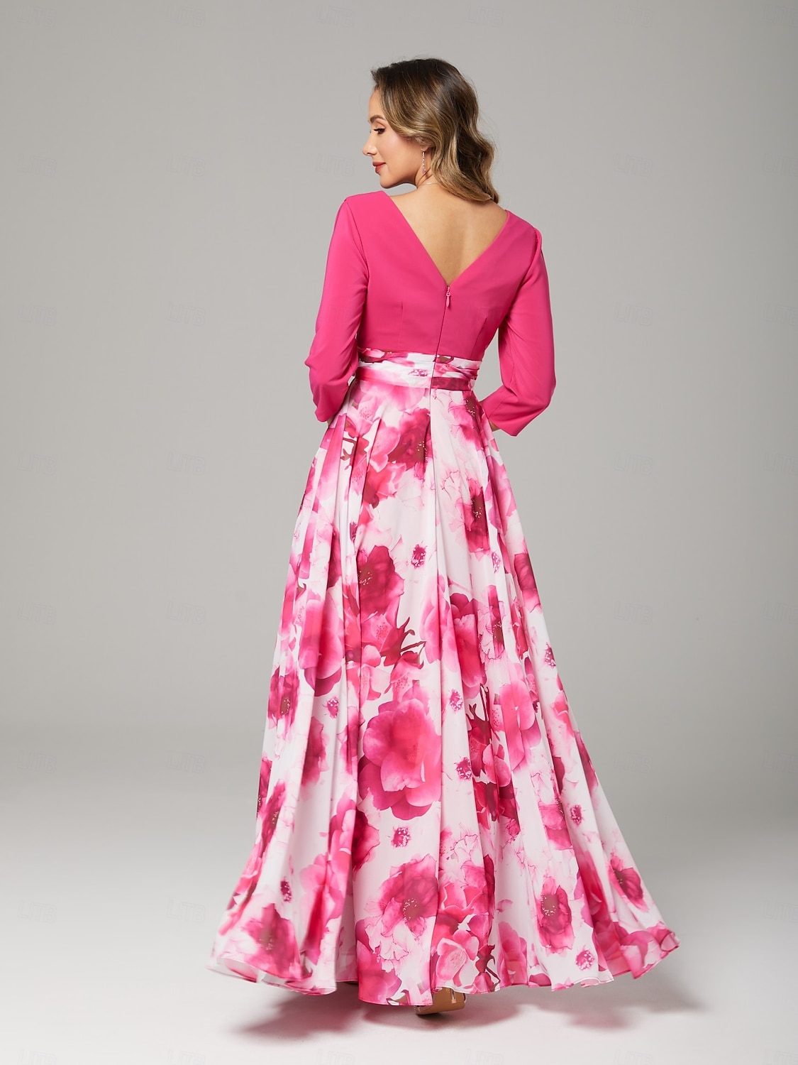 Robe Mère de la Mariée A-Line Robe Élégante Col V Longueur Du Sol En Chiffon Manche 3/4 avec Fleur Robe Derby Robe de Course Invité de Mariage 2025 de 2025 ? $198.99 –P2