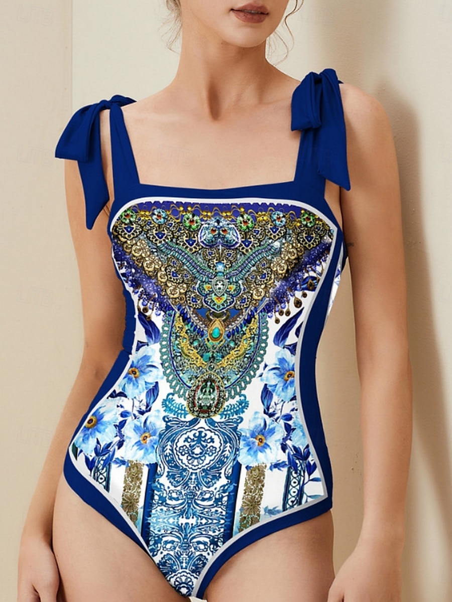 Women's Swimwear One Piece 2 Piece Skirt Swimsuit Backless Tummy Control High Waist Slim Vacation Beach Wear Floral Scoop Neck Sleeveless Bathing Suits 2025 - $48.99 –P4