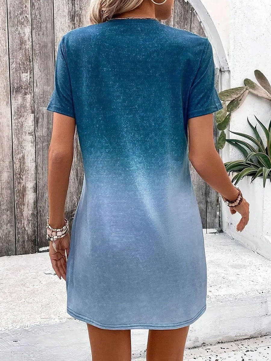 Damskie Sukienka mini Codzienne sukienki Sukienka t-shirtowa Sukienka trapezowa Letnie sukienki Elegancja Elegancki Formalny Urlop Praca Codzienny Regularny Ombre Serce Graficzny Krótki rękaw Półgolf 2025 - $23.99 –P3