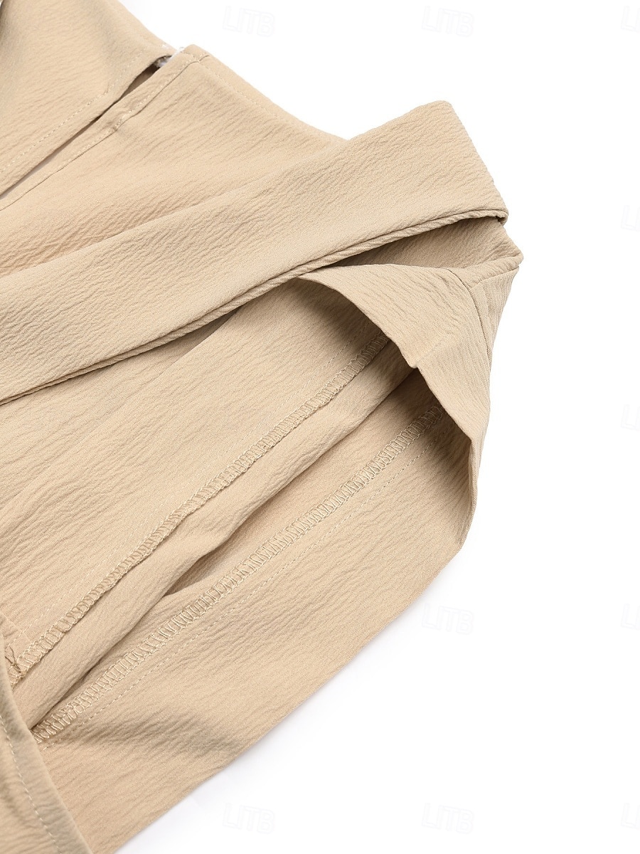 2026年 女性用 標準 ロンパース 活発的 純色 ノースリーブ Ｖネック ポケット ハイウエスト バケーション 日常 レギュラー カーキ色 夏  コレクション – $38.99 –P8