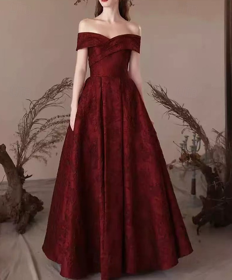 Robes de bal en A robe vintage bal gala cravate noire longueur complète manches courtes épaules dénudées poches polyester sans dos avec imprimé floral robe invitée de mariage de 2025 ? $191.99 –P1