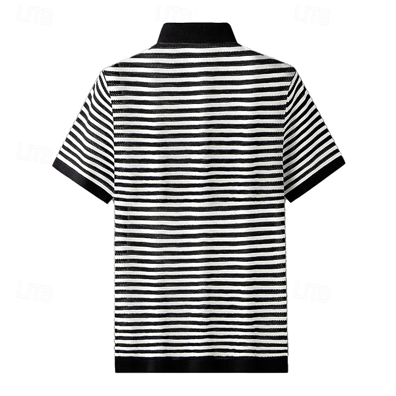 Men's Polo Knit Polo Sweater Business Casual Lapel Short Sleeve Formal Stripes Buttons Summer Black Light Green Dark Green Brown Polo 2025 - $30.99 –P2