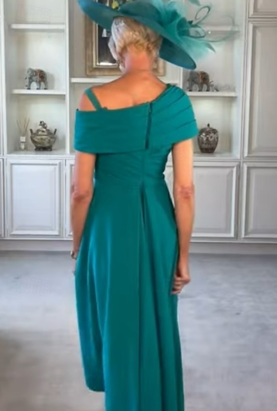 Robe de cocktail A-Line Robe élégante Formelle Mariage Longueur aux chevilles À manches courtes Une épaule Satin avec Fleur d'épaule Robes de 2025 ? $164.99 –P3