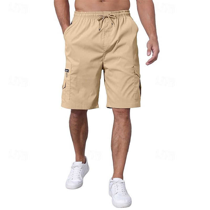 Men's Cargo Shorts Shorts Summer Shorts Drawstring Elastic Waist Multi Pocket Plain Comfort Wearable Knee Length Outdoor Sport Daily Fashion Casual Black Navy Blue 2025 - $20.99 –P12