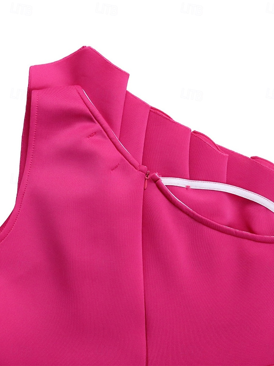 Kentucky Derby Damen Midi Kleid A-Linie Kleid Fit And Flare Kleid Elegant Formal Party Hochzeitsgast Verlobung Reguläre Passform Grafisch Ärmellos Eine Schulter Weiß Pink Rot Fuchsia 2025 - $44.99 –P3