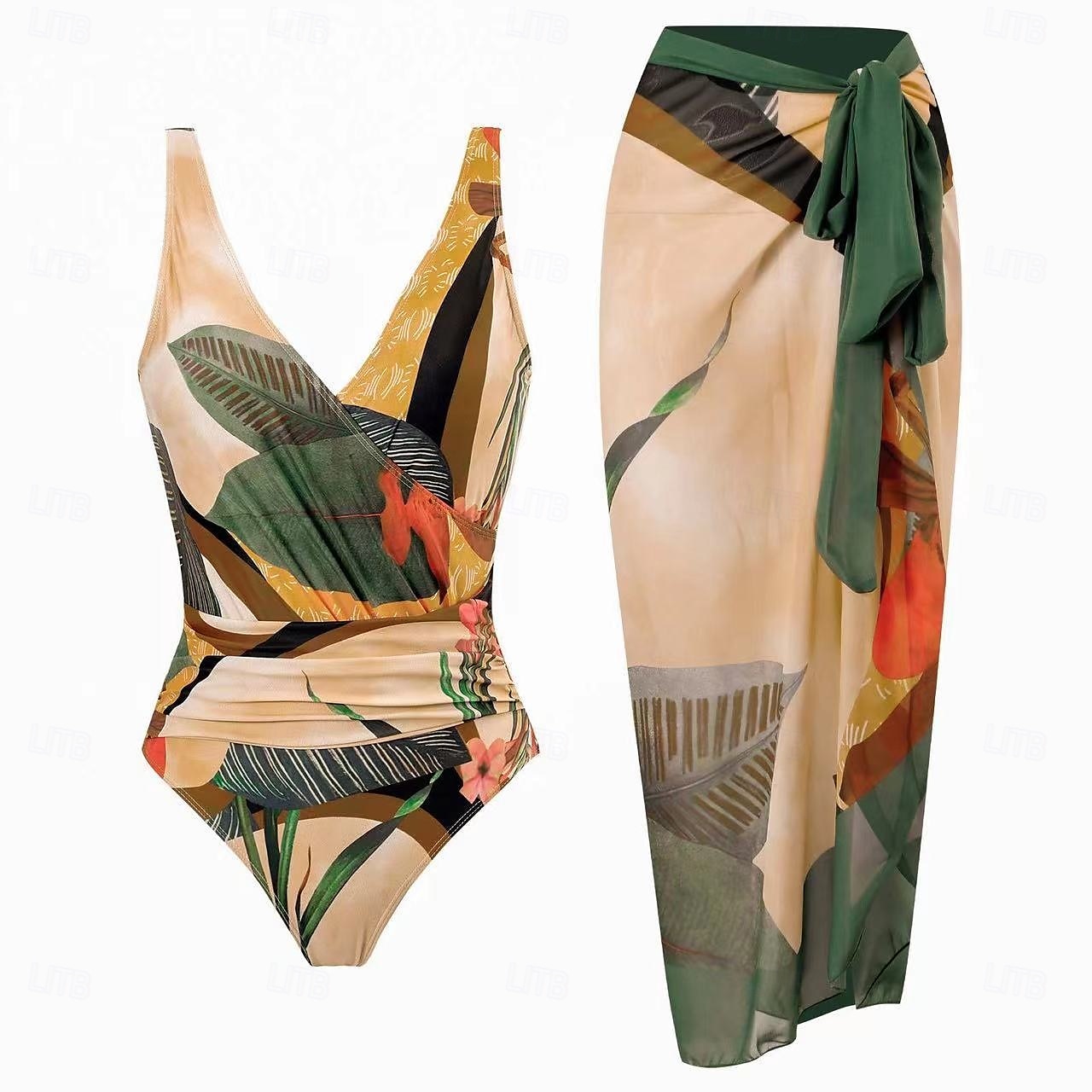 Women's Swimwear One Piece Monokini Swimsuit Backless Tummy Control High Waist Slim Vacation Beach Wear Floral V Neck Sleeveless Bathing Suits 2025 - $35.99 –P1
